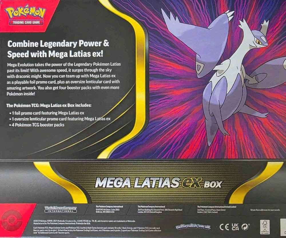 Pokémon Mega Latias ex Box - Includes 1 Collectible Card, 4 Booster Packs, Oversized Card, Pin & Code Card for Online Gameplay - Perfect for Collectors & Players - Tall Grass Grabs