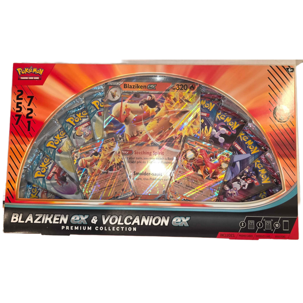Blaziken ex Volcanion ex Premium Box - Ultimate Collector's Set with Promo Cards, Booster Packs & Game Accessories - Tall Grass Grabs