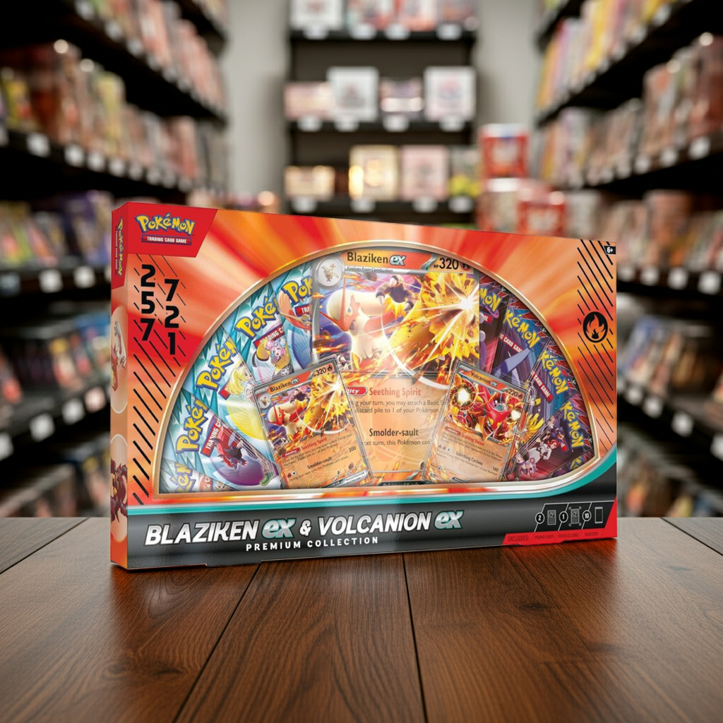 Blaziken ex Volcanion ex Premium Box - Ultimate Collector's Set with Promo Cards, Booster Packs & Game Accessories - Tall Grass Grabs
