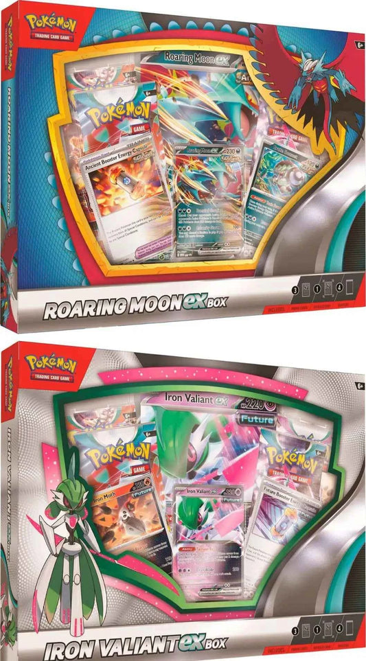Pokemon TCG Roaring Moon Iron Valiant EX Box - Includes 4 Booster Packs, Promo Cards & Trainer Card - Tall Grass Grabs