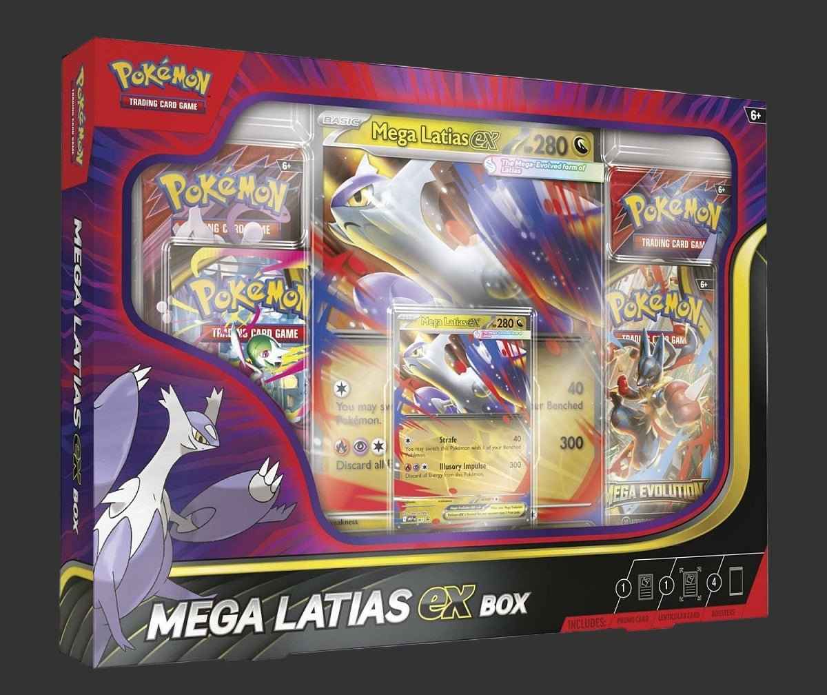 Pokémon Mega Latias ex Box - Includes 1 Collectible Card, 4 Booster Packs, Oversized Card, Pin & Code Card for Online Gameplay - Perfect for Collectors & Players - Tall Grass Grabs