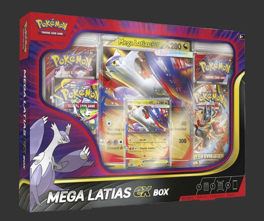 Pokémon Mega Latias ex Box - Includes 1 Collectible Card, 4 Booster Packs, Oversized Card, Pin & Code Card for Online Gameplay - Perfect for Collectors & Players - Tall Grass Grabs